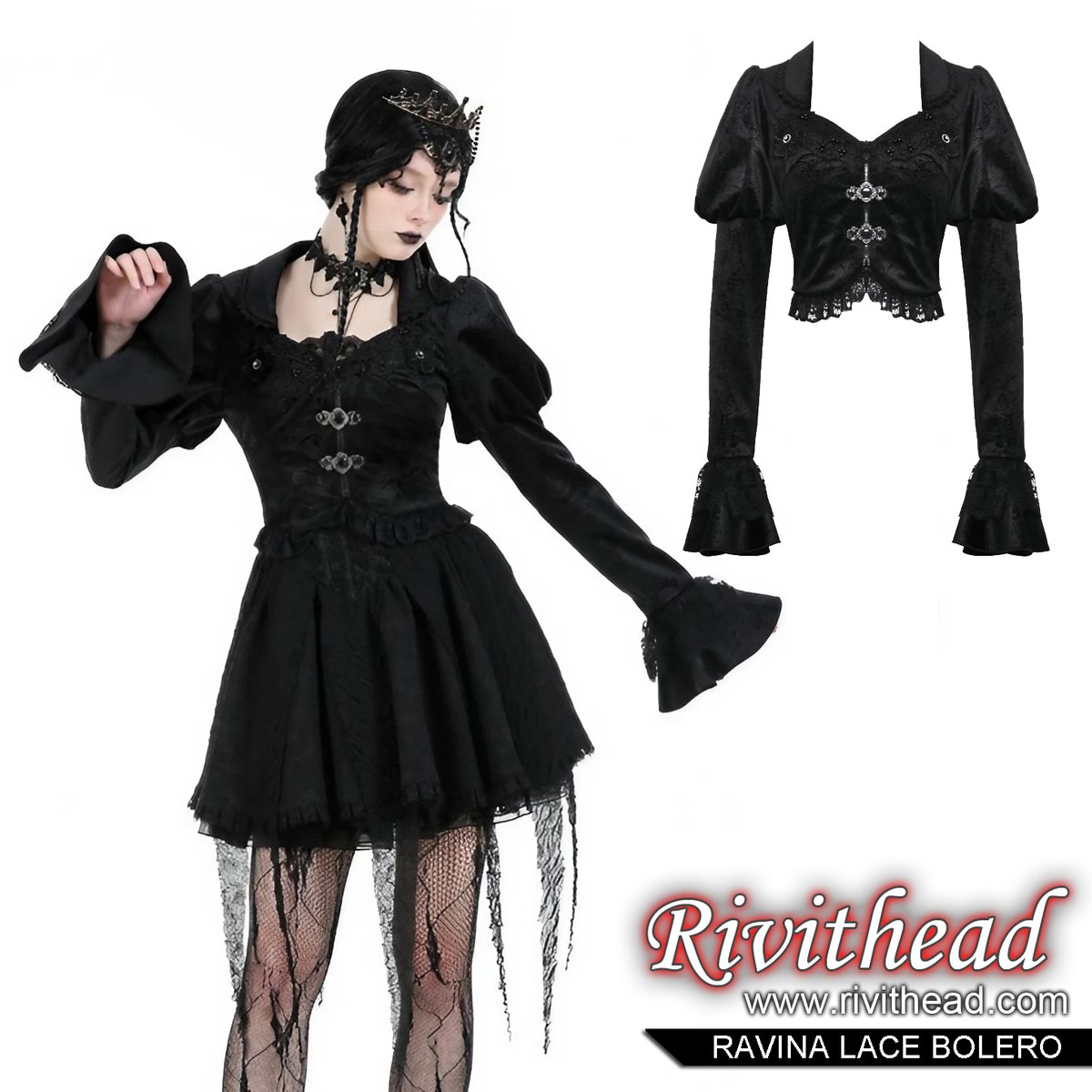Rivithead's tweet photo. Introducing the Ravena Lace Bolero, a stunning addition to our gothic collection! 🖤

https://t.co/h0sSJVd6Yt

#gothicfashion #Rivithead https://t.co/GPKlYIl95x