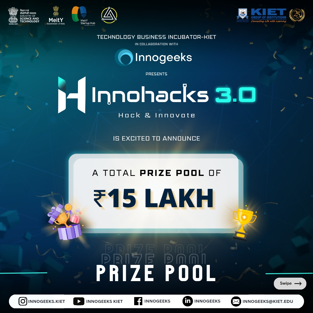 #𝗜𝗻𝗻𝗼𝗵𝗮𝗰𝗸𝘀 𝟯.𝟬 with the grandest #hackathon prize pool⚡

Register now - innohacks-3.devfolio.co
Ppt Submission link - shorturl.at/ejvL9
#kiet_group_of_institutions #KIETGZB #kietengineeringcollege #KIET #AKTU #AICTE #Innohack3_0 #Innohacks #AlgoPrepp #Hackathon