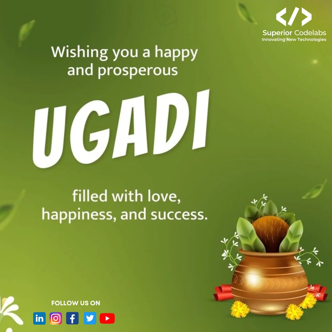 sup_codelabs's tweet image. May this Ugadi bring you joy, prosperity, and new beginnings! Wishing you a Happy Ugadi filled with love and blessings.&quot; 🌸🌟 

#SuperiorCodelabs #HappyUgadi #NewBeginnings
