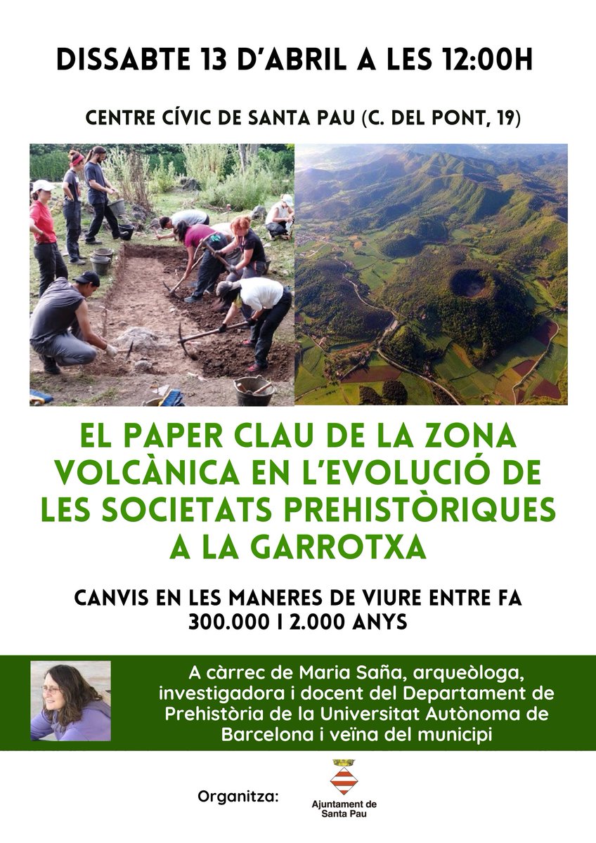 ⛏️🧺Si voleu conèixer com vivien les societats prehistòriques a la zona volcànica de la Garrotxa no us podeu perdre aquesta xerrada del dissabte 13 d'abril a càrrec de la Maria Saña, arqueòloga i veïna de Santa Pau