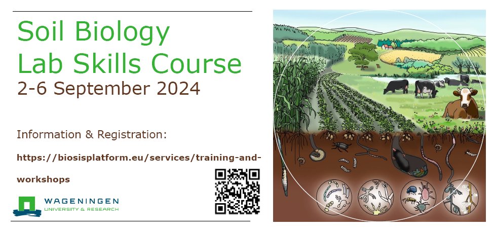Also in 2024, the Soil Biology Group of Wageningen University will organize the Soil Biology Lab Skills Course. Please visit the course website for more information: biosisplatform.eu/services/train…