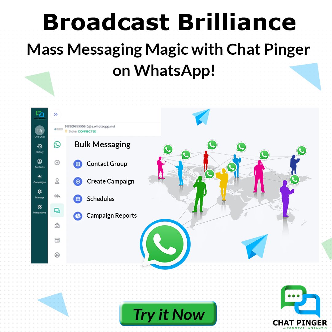 📣💡 Master the Art of Mass Messaging 🚀

🌟 Harness the power of mass messaging with Chat Pinger on WhatsApp. 📲

#whatsappmarketing #ChatPinger #whatsappbot #whatsappmarketingapi #whatsappmarketingstrategy #marketing
#chatbot #UnleashPotential #businessmarketing