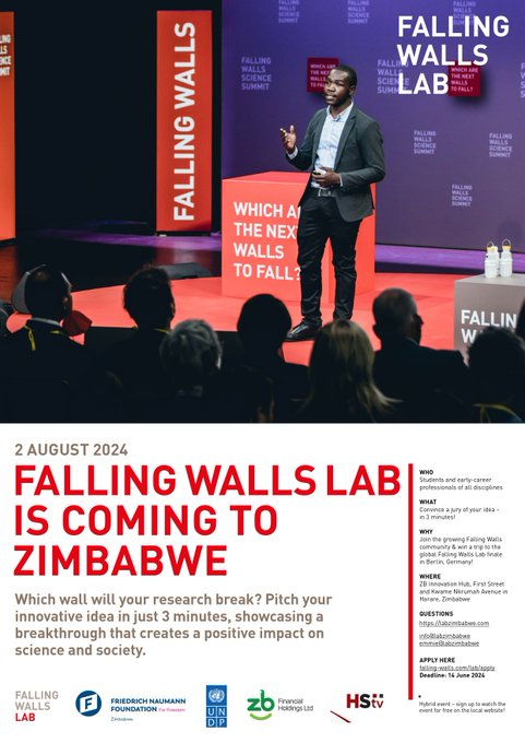 Exciting News for #Zimbabwe Innovators! 🇿🇼 #FallingWalls is coming to Zimbabwe! Which wall will YOUR research break? Pitch your groundbreaking idea in just 3 minutes and make a difference in science and society. 📷 For more information, visit bit.ly/3xrW6tn