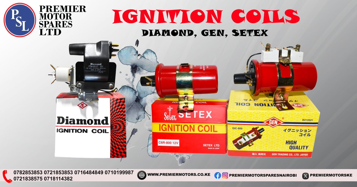 Ignition coils Diamond, Gen and Setex now available in wholesale and retail. Quality is our promise. #premiermotorspares #ignitioncoils #Ramadan #TotalSolarEclipse Kanze Dena Eid Mubarak Dollar Uhuru Kenyatta Duka Moja Pusha T Kobbie Maino Kane Chat GP Mobius ISIS State Hous