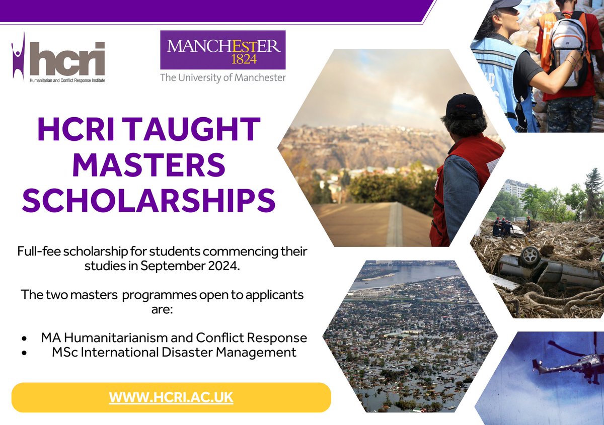 📣Full-fee scholarships available for September 2024. ❓There will be one scholarship available for each of the following programmes: MA Humanitarianism and Conflict Response MSc International Disaster Management 🔗tinyurl.com/yjbmysbd