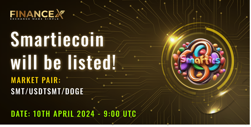 FinanceX (@therealfinancex) on Twitter photo Smartiecoin (SMT) has been listed on FinanceX exchange
Deposit: Open in 9th April 2024
Trade: Open in 10th April 2024
Detail: financex.trade/announcements/…
<a href="/SmartieCoin/">SmartieCoin</a>
#therealFinanceX #CoinGecko #SmartieCoin Smartiecoin (SMT) has been listed on FinanceX exchange
Deposit: Open in 9th April 2024
Trade: Open in 10th April 2024
Detail: financex.trade/announcements/…
<a href="/SmartieCoin/">SmartieCoin</a>
#therealFinanceX #CoinGecko #SmartieCoin