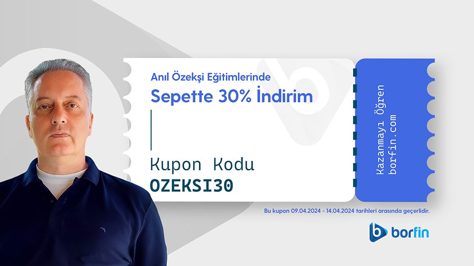 Borfin bayram süresince eğitimlerde çeşitli oranlarda indirimler sunacak... Benim eğitimlerim için tanımlanan indirim kuponuyla ise tüm eğitimlerimde indirim oranını %30 a çıkarabilirsiniz... İndirim için aşağıdaki linki kullanmanız yeterlidir... borfin.com/tr/tutors/72/a…