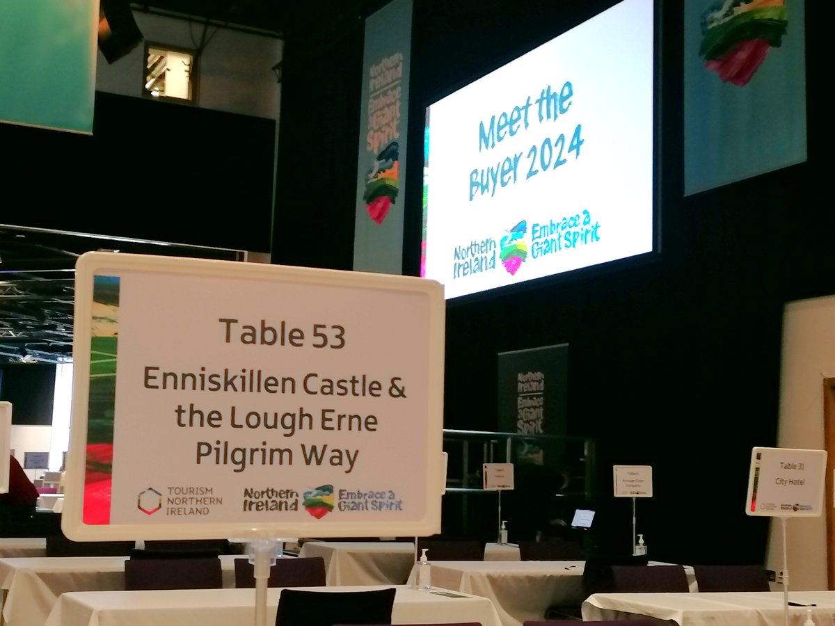 We're ready for today's and tomorrow's #MeetTheBuyer at ICC, Belfast. We will be meeting tour operators interested in visiting Enniskillen Castle and we'll be letting them know about our forthcoming Lough Erne Pilgrim Way. #MTB #EmbraceAGiantSpirit