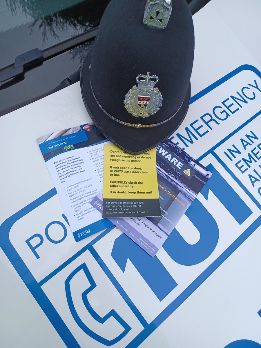 HagRuberyCops's tweet photo. On Monday, PC Wills and PC Majeed from A Shift patrol, were in Hagley to provide information to residents on home and car security as part of #OpEnzyme. ‘No Cold Caller’ stickers to residents, to display in front doors and windows as a means of deterrent https://t.co/wiDic8Jaqh