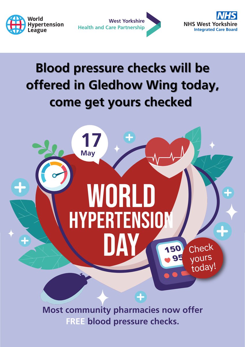 #WorldHypertensionDay 17th May come & get your blood pressure checked @LeedsHospitals