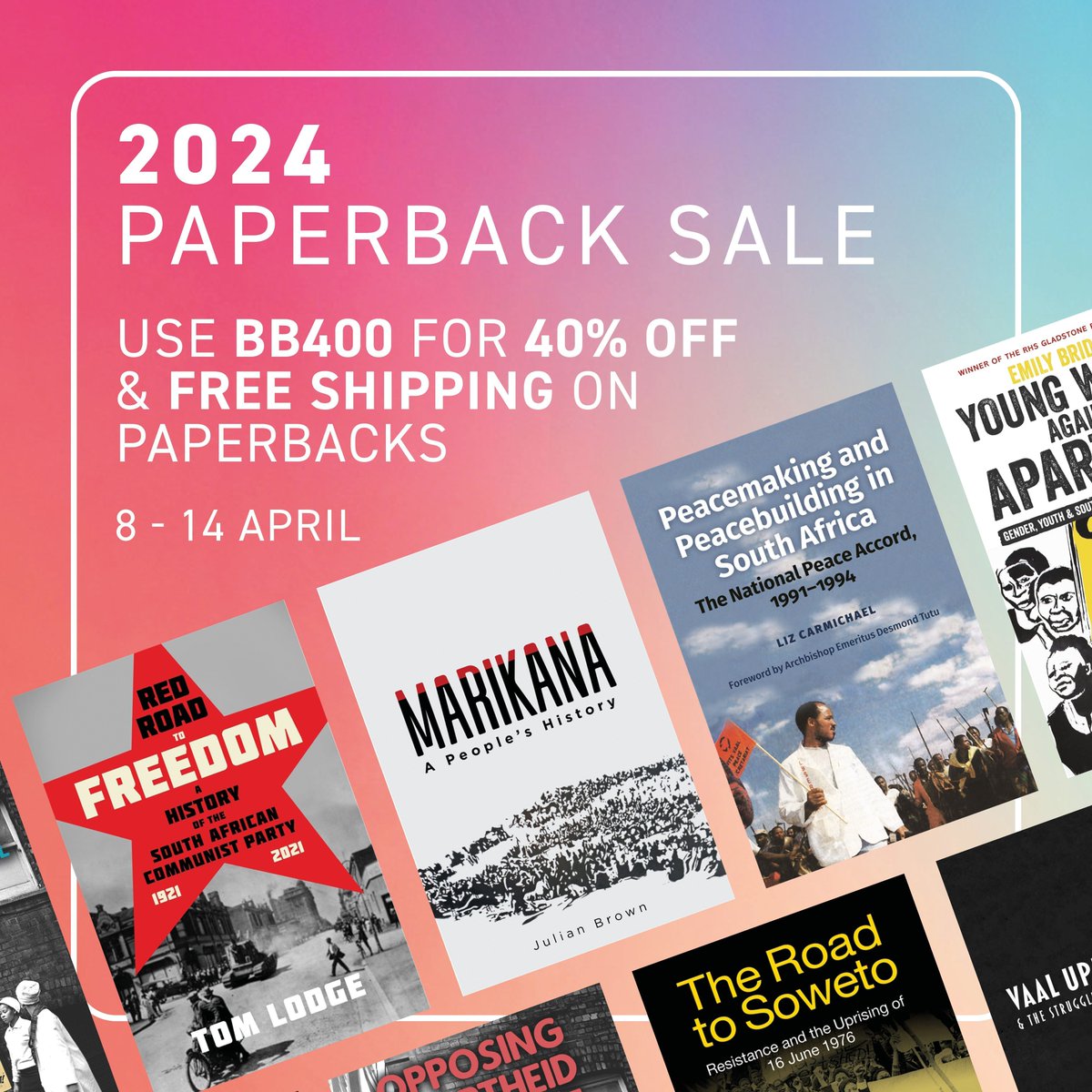 Have you checked out our paperback sale yet? These titles focused on the history, politics and culture of #SouthAfrica are among the more than 1400 books on offer. 40% off and free shipping until 14 April: buff.ly/3J8zOzj #BookSale