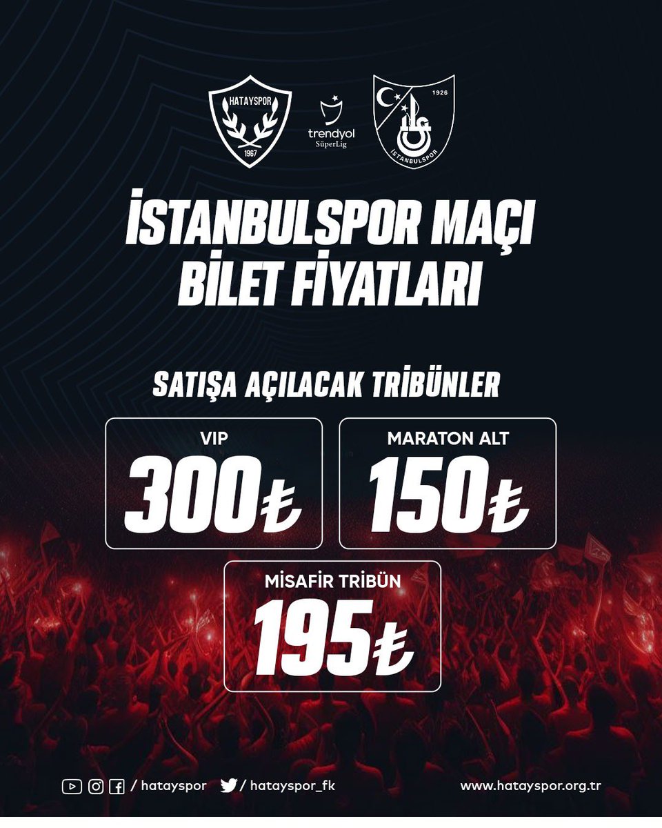 Trendyol Süper Lig 32.Hafta’da oynayacağımız İstanbulspor karşılaşmasının biletleri satışta ! Biletler 👉🏻 passo.com.tr’de.