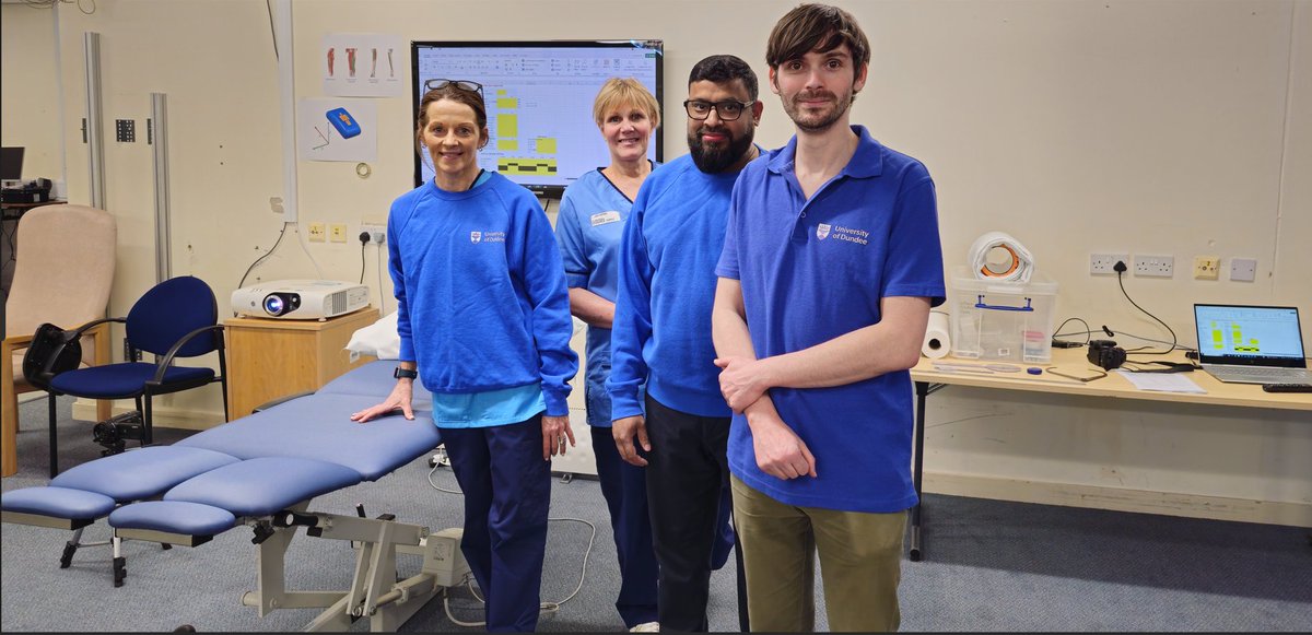 UDOTS Gait Team: Jane Grant, Sadiq Nasir, Linda Johnston and Alan Duncan ready for welcoming their first gait patient after a long interval. Thanks to NHS Tayside and School of Medicine for support to be able to provide this essential service @UoDMedicine, @dundeeuni @NHSTayside