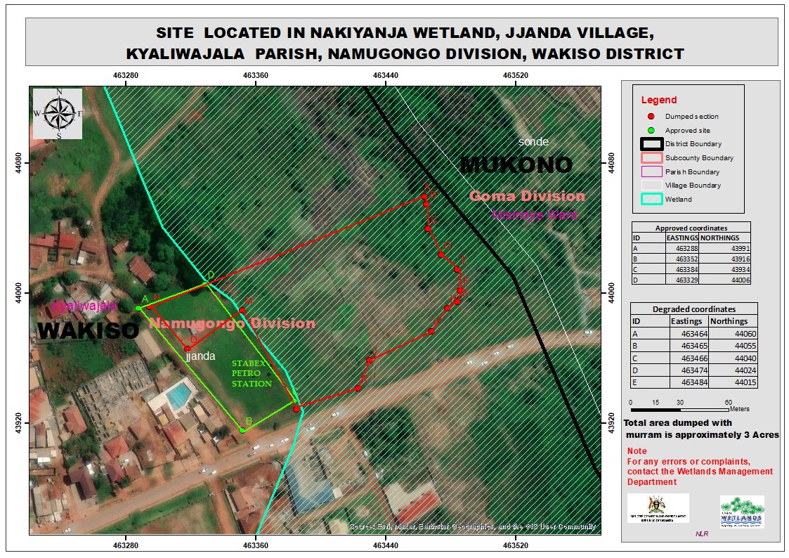 Degradation of Nakiyanja wetland halted. There's a trick developers 'used to use'! They'd seek permission to use a small piece of land and then use that as cover to extend into wetlands. Map below demonstrates it well. That will be no more & shame on them.