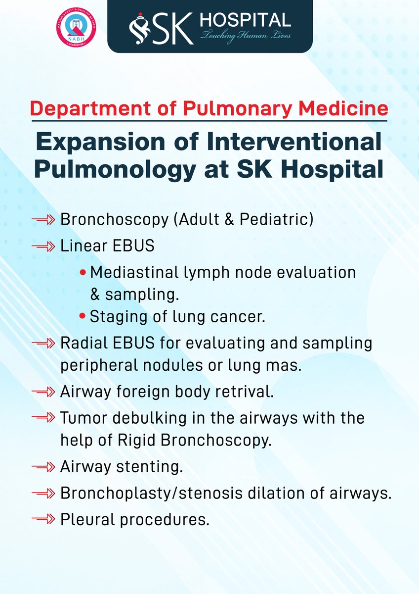 Expansion of Interventional Pulmonology at SK Hospital 👨🏻‍⚕️

#SKHospital #Trivandrum #Hospital #PulmonaryMedicine #Pulmonology #LungHealth #LungCare #RespiratoryHealth #MinimallyInvasiveProcedures
#AdvancedTreatments #healthcareinnovation