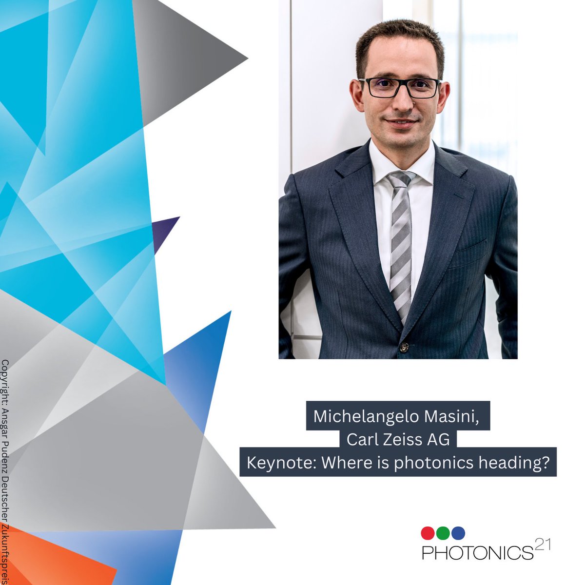 🌟 @ZEISS_Group: What does the future of photonics look like?🔮 👉 Join us at the Photonics Partnership Annual Meeting 2024 for a keynote speech by Michelangelo Masini, Head of Research and Technology at Carl Zeiss AG. ✅ Register now: shorturl.at/jkwW9 #PPAM2024
