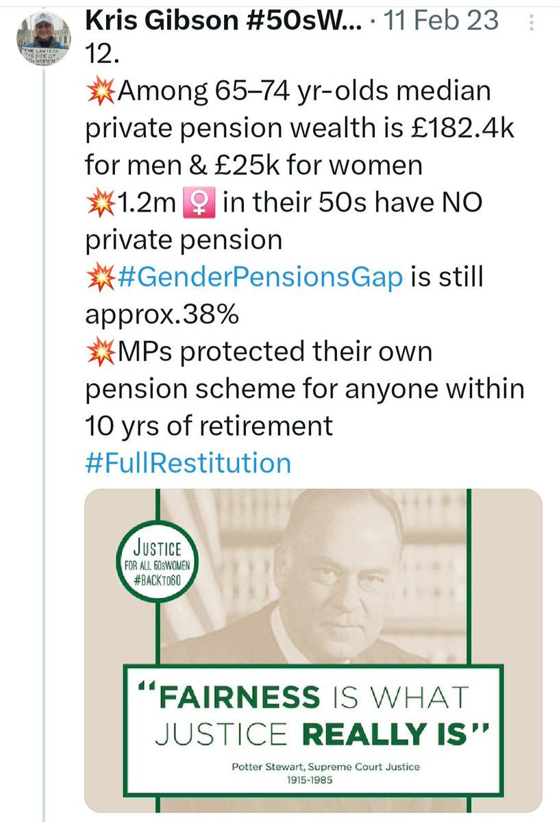 @MelJStride @Conservatives Please also remember that every rise in #StatePensionAge will continue to #discriminate against yet more #women until govt does something positive to address #discriminatory #pensionspolicy to bring down #genderpensionsgap 
#50sWomen #DirectDiscrimination 
twitter.com/KrisGibson13/s…