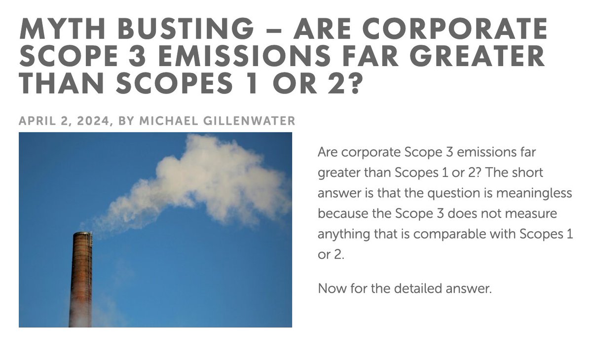 Are corporate #Scope3 emissions really far greater than Scope 1 and Scope 2? Excellent myth-busting by Michael Gillenwater from @ghginstitute. I keep seeing the ‘Scope 3 is bigger’ claim used widely. Only yesterday, I read it in two different news articles. As Michael points
