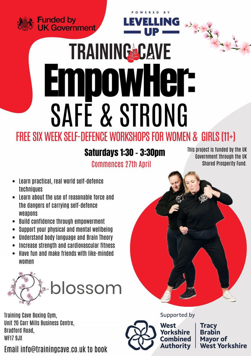 EmpowHer: Safe & Strong - Free Self-Defence Workshops for Women & Girls 🌸🥊

Our free six week self-defence workshops will take place on Saturday afternoons at 1.30pm, commencing 27th April,  suitable for girls as young as 11 years old

Email info@trainingcave.co.uk to book!