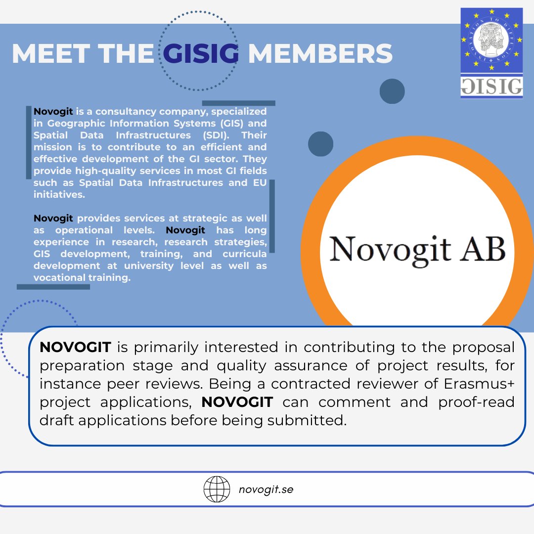 🎯 Meet the #GISIG Members! Do you know #NOVOGIT? Novogit is a consultancy company, specialized in Geographic Information Systems (GIS) and Spatial Data Infrastructures (SDI). Their mission is to contribute to an efficient and effective development of the GI sector🛰️