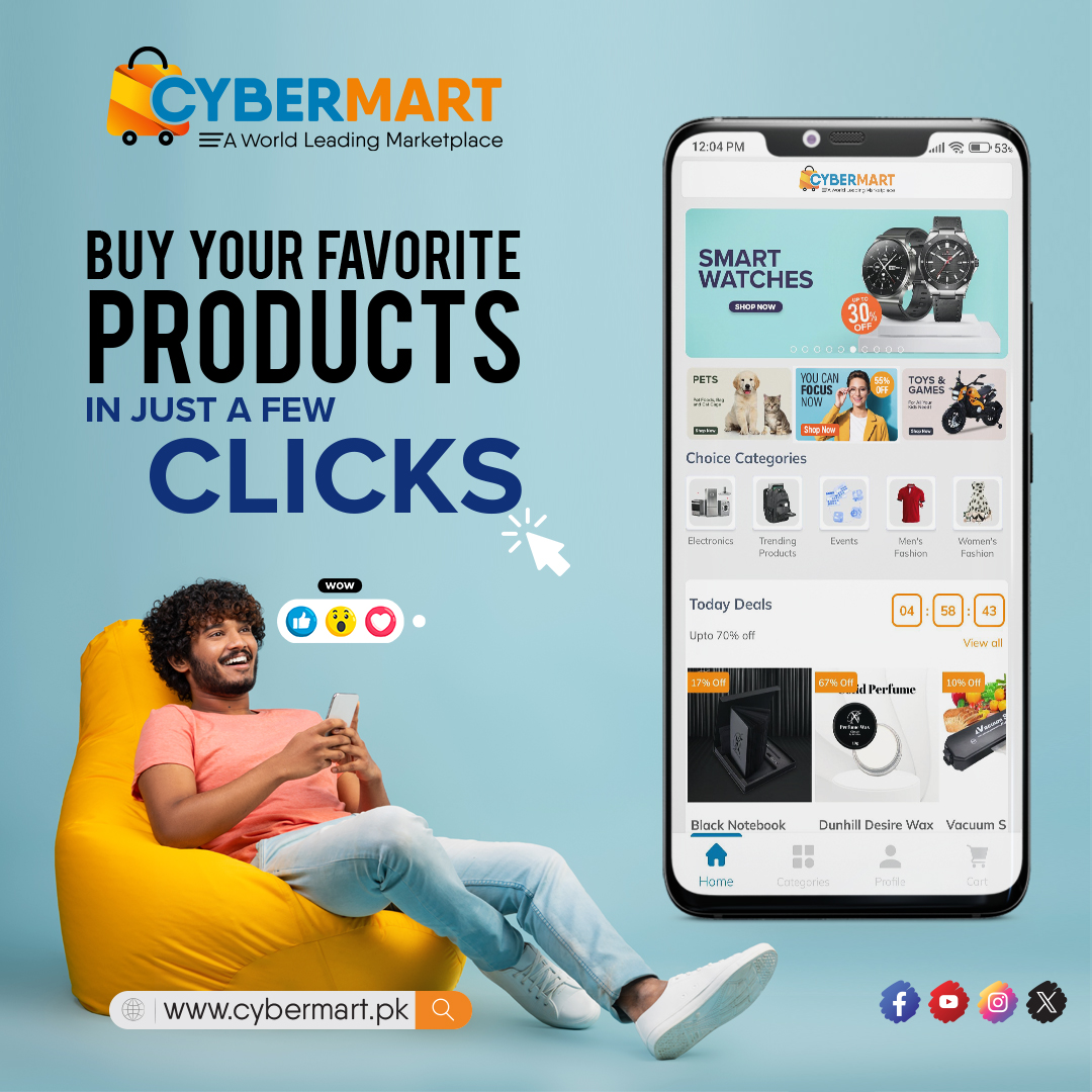 Buy Your Favorite Products at CyberMartPK ! Shop now & enjoy FREE Open-Box Delivery at your doorstep.

#CyberMartPK #Deals #Electronics #Smartwatch #Pets #Toys #Games #Home #ShopNow #UpgradeYourLife #LimitedTimeOffer #ForYou #TreatYourself #HomeDecor #Shopping #OnlineShopping