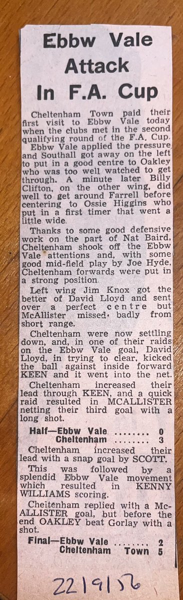 Now every day is a school day here at the enthusiasts guide I have a particular interest in welsh clubs playing in the @FACupFactfile and English clubs playing in the @WelshCupResults I had no idea @EbbwValeFC had ever played v @CTFCofficial fa cup #Welshfootballmemories