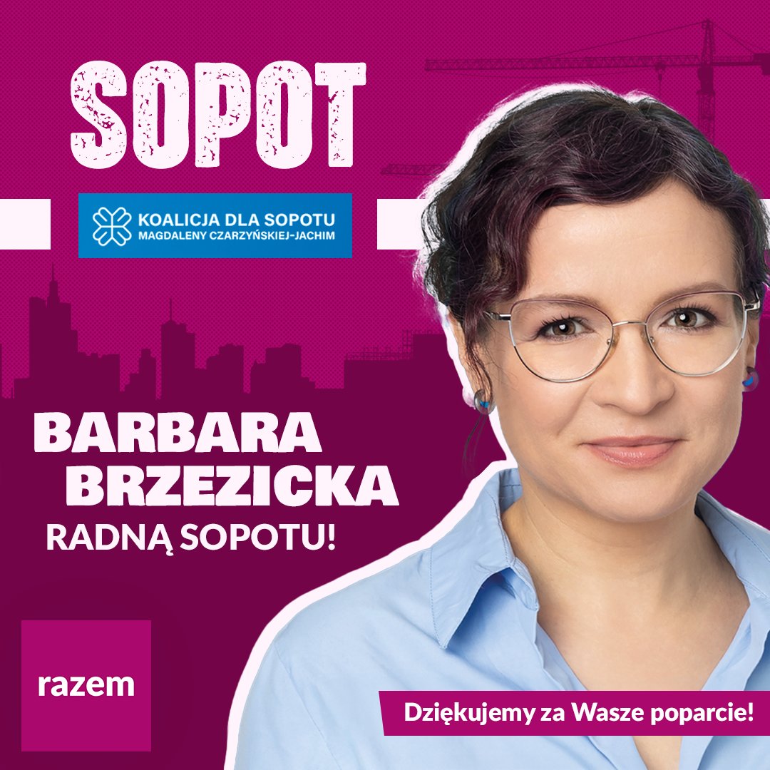 partiarazem's tweet image. Sukces nad morzem! Gratulujemy Barbarze Brzezickiej zostania nową Radną Miasta Sopotu ⛵️
Życzymy owocnej pracy i jeszcze lepszego Sopotu dla wszystkich. Dziękujemy Wam za wsparcie w kampanii i Wasze głosy! 🗳️
#sopot #wyborysamorzadowe2024