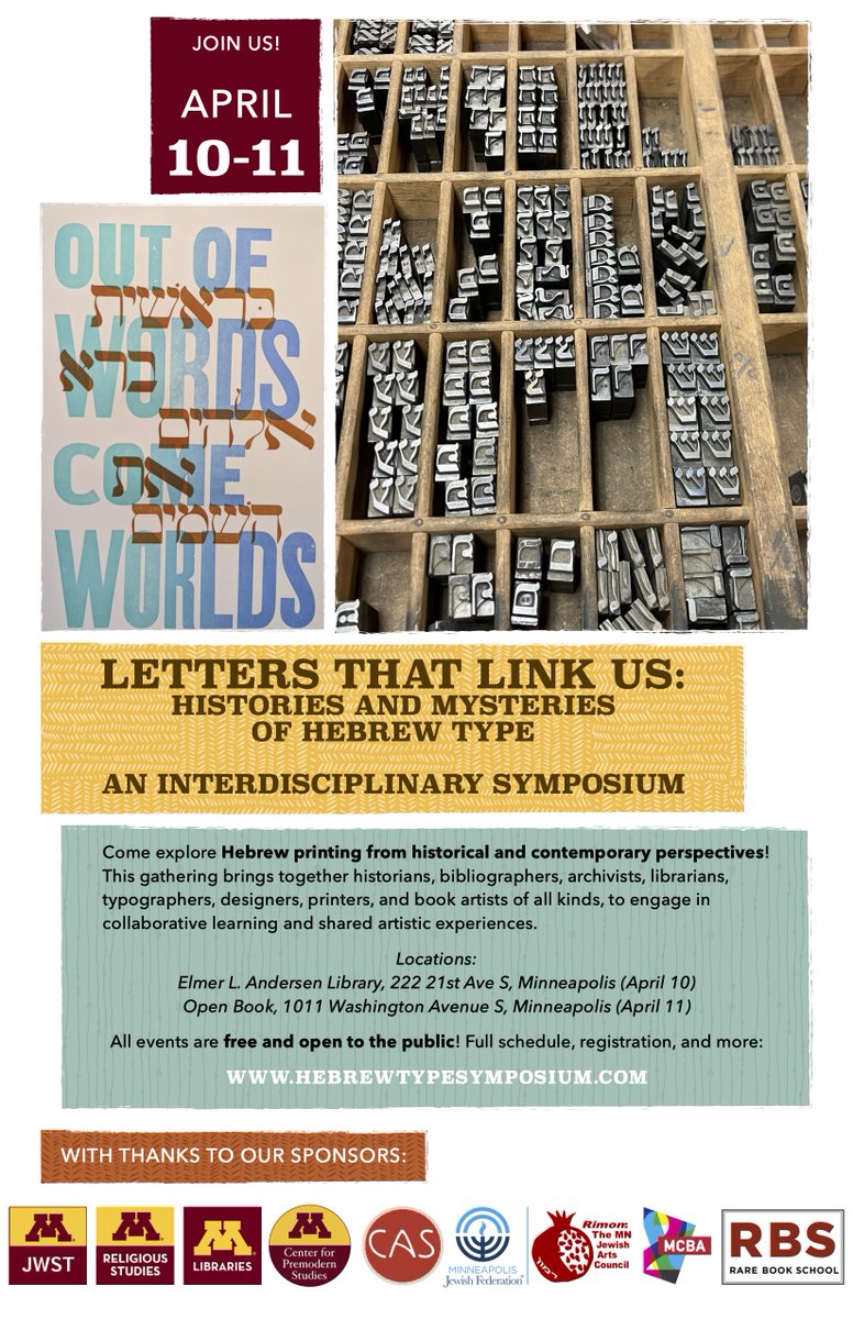 CAS is cosponsoring “Letters That Link Us: Histories and Mysteries of Hebrew Type”, running tomorrow and Thursday, April 10-11. More information at hebrewtypesymposium.com