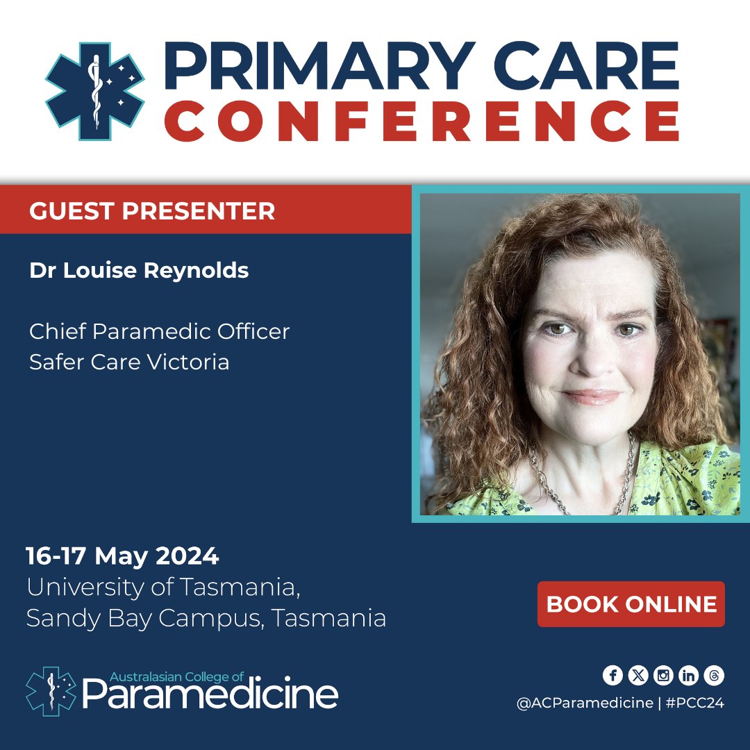 Joining us in Hobart for next month's Primary Care Conference is @SaferCareVic Chief Paramedic Officer, @DrLouReynolds This two-day event is set to feature interactive workshops, expert panels and a formal social event. Book today at paramedics.org/primary-care-c… #ParaCPD