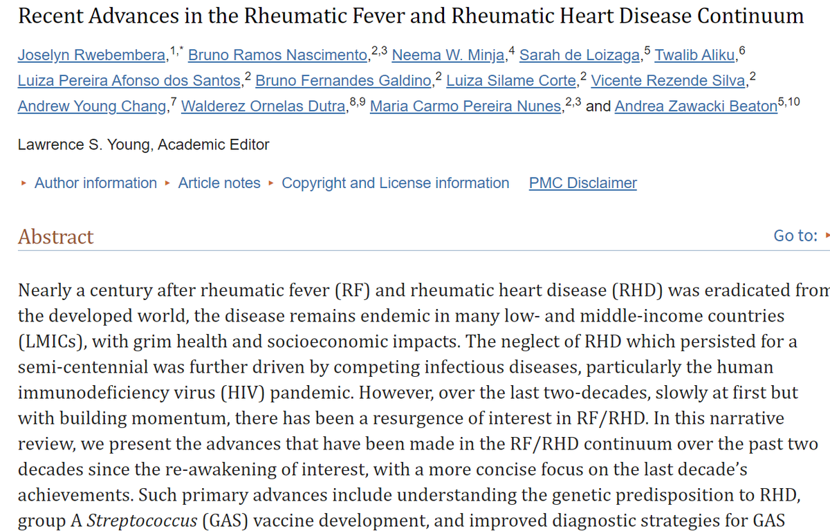 Over the past 2 decades, advances have been made in the #RHD continuum. Such primary advances include understanding the genetic predisposition to RHD &amp; #echocardiographic screening.  Dr. <a href="/JoselynRwebemb1/">Joselyn Rwebembera</a> expounds more in this paper. ncbi.nlm.nih.gov/pmc/articles/P…