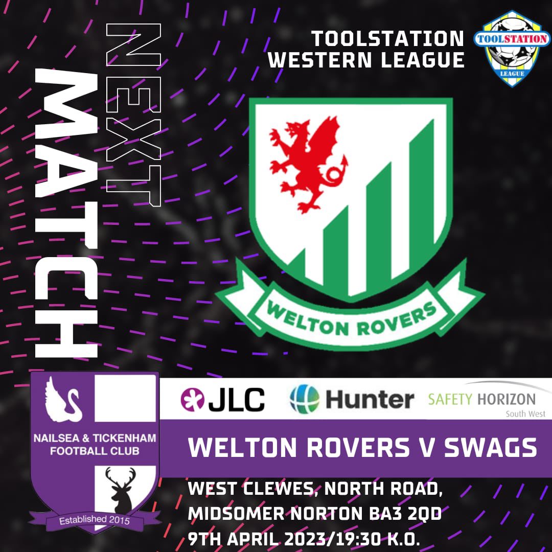 ⚽️TONIGHT⚽️ The Swags are away to @WeltonRoversFC 📍 West Clewes BA3 2QD ⏰ 19:30 KO Only a handful of games left, so come along and support the Swags 💜 #swags @nailseapeeps @swsportsnews @TSWesternLeague