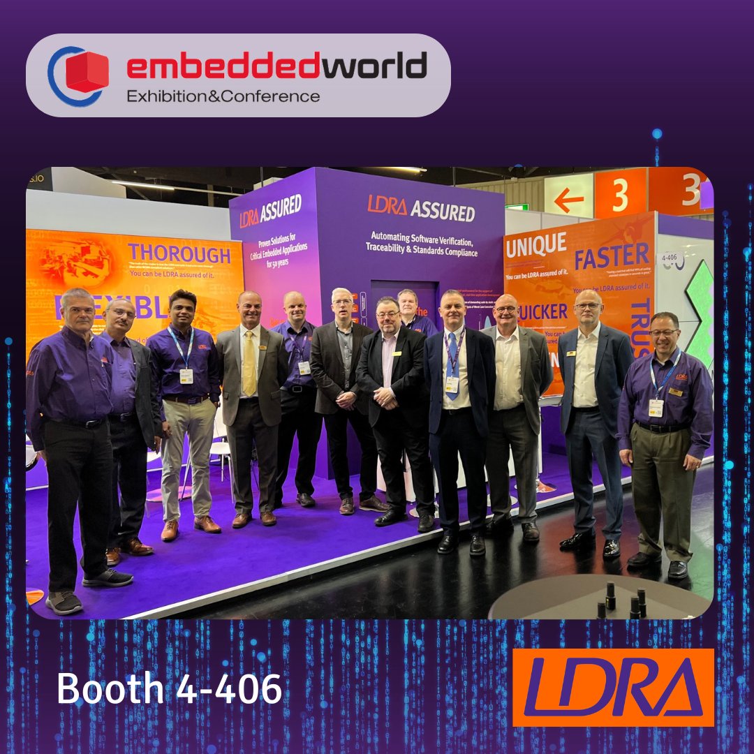 ldra_technology's tweet image. #LDRA is back in Nuremberg for #EmbeddedWorld 2024. Come to Hall 4 Stand 406 to chat about safety-and security-critical applications, #TaintAnalysis, #ArtefactManagement... or just to say hello!