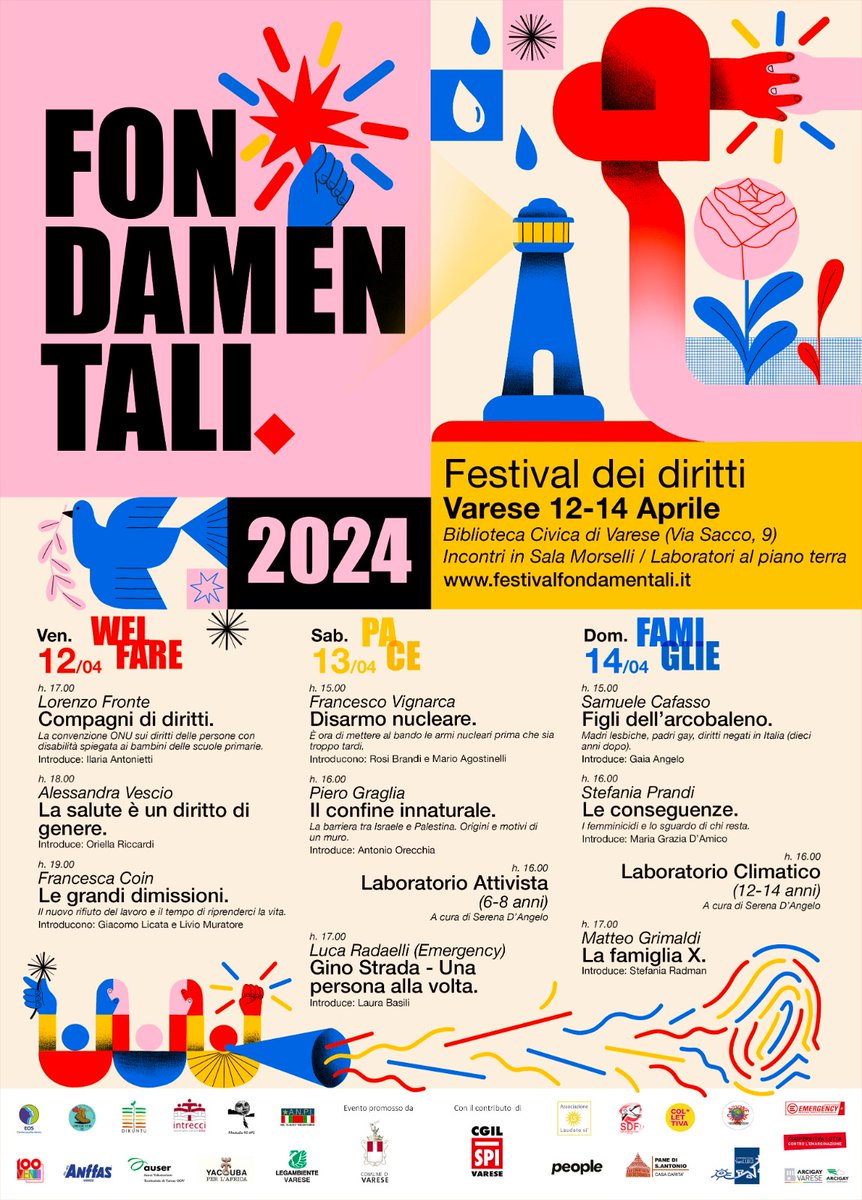 𝗖𝗼𝗺𝗽𝗮𝗴𝗻𝗶 𝗱𝗶 𝗱𝗶𝗿𝗶𝘁𝘁𝗶 un piccolo libro di alcuni anni fa utile per discutere di inclusione e diritti delle persone con disabilità.
Fondamentali, Festival dei diritti di Varese 2024
12/4 ore 17.00 Sala Morselli – Biblioteca Civica di Varese, via Sacco 9