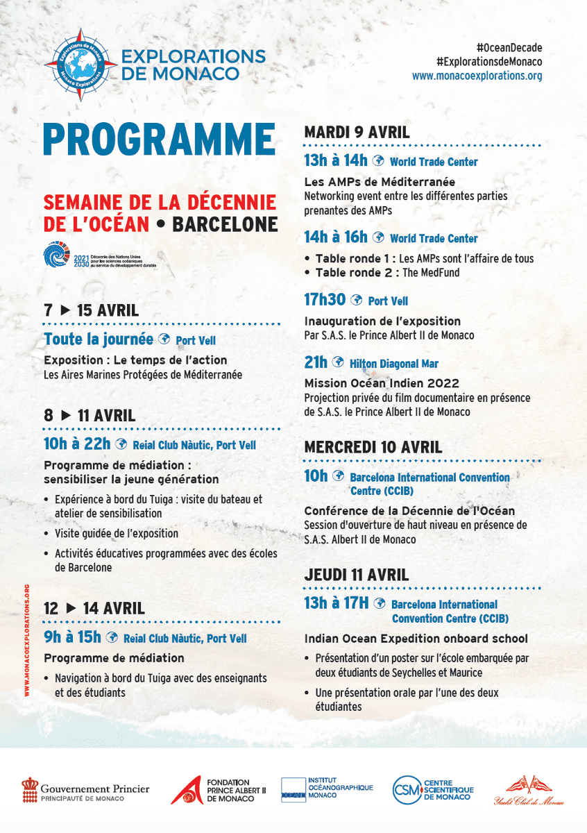 SPARACinfos's tweet photo. 🌊Join our satellite event on Marine Protected Areas at #UNDecade - Barcelona! It includes a networking event, roundtable discussions, the inauguration of an exhibition on MPAs by H.S.H. Prince Albert II of Monaco, and Tuiga's presence at Port Vell.
➡️https://t.co/zPZvPqajmd https://t.co/BAmjIVrcXU