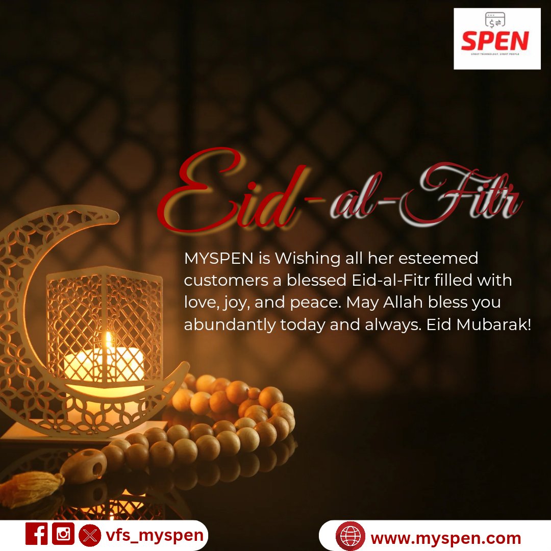 vfs_myspen's tweet photo. Eid-al-Fitr is a time for gratitude, reflection, and celebration. MY SPEN is wishing you a blessed and joyful Eid with your loved ones. Eid Mubarak! 🌟

#myspen #eid #eidmubarak #fintech #paymentgateway https://t.co/toFlTgV4l2