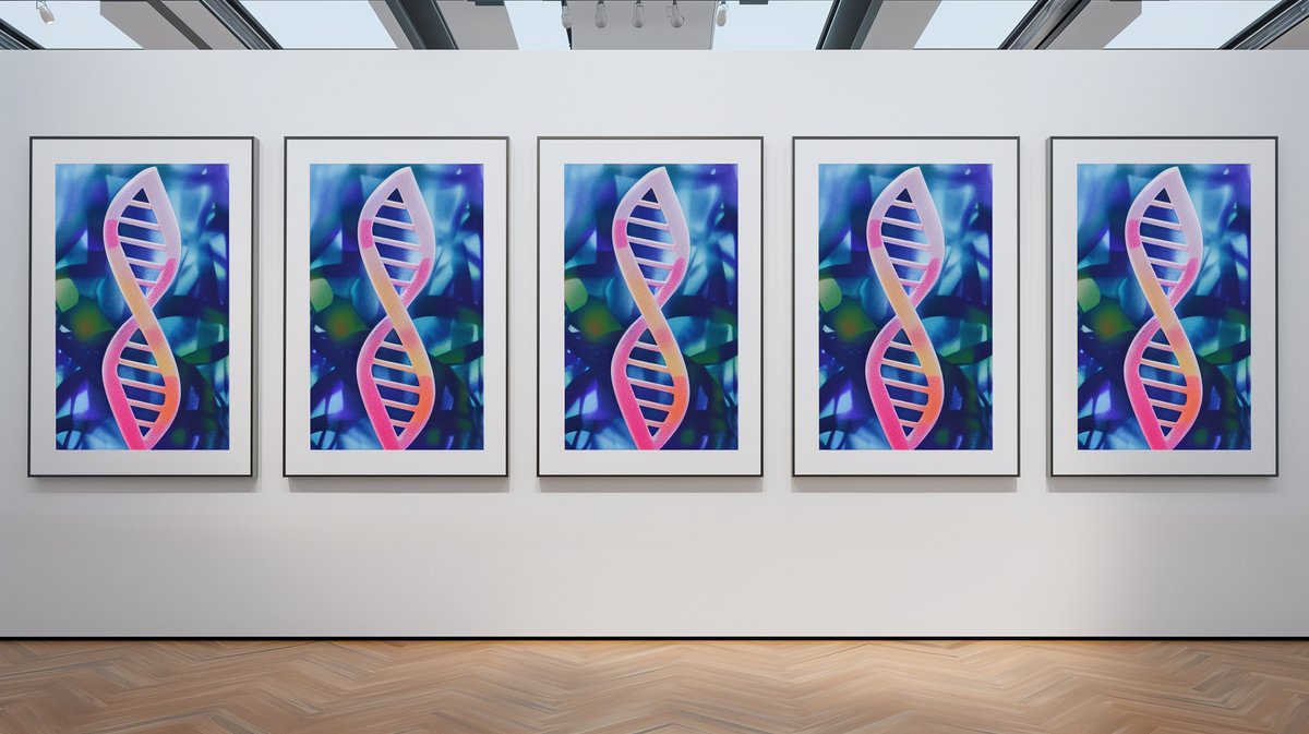 Ein neues molekulares Testverfahren auf Basis einer Verschlüsselung mit DNA-Bausteinen hilft, z. B. die Echtheit von Kunstwerken nachzuweisen. nature.com/articles/s4146… KI-​generiertes Bild: ETH Zürich
