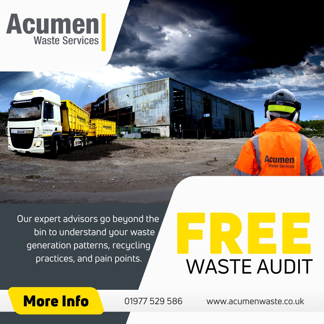 Unlock bespoke strategies through our FREE on-site waste audit. Tailored solutions and expert guidance at your disposal. 
 
 Contact us today to book yours!
 
 🌐 acumenwaste.co.uk | ☎️ 01977 529 586 | 📧 info@acumenwaste.com
 
 #WasteManagementSimplified #ExpertGuidance
