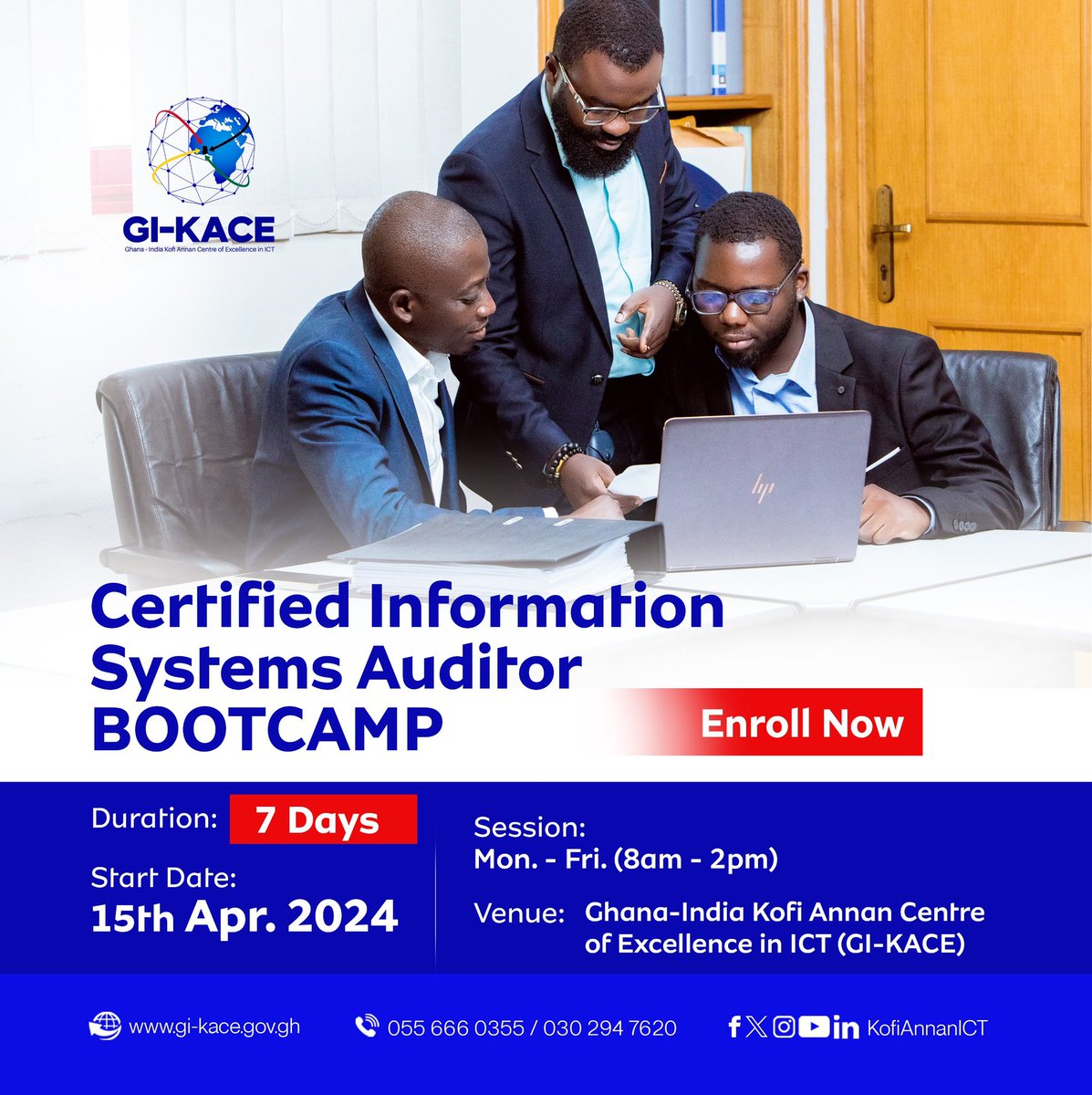 Join our one-week intensive CISA course to boost your career and meet the global demand for networking professionals.

Call us 0556660355 now.

#GIKACE #KofiAnnanICTCentre #GhanaIndiaKofiAnnanCentreOfExcellenceinICT