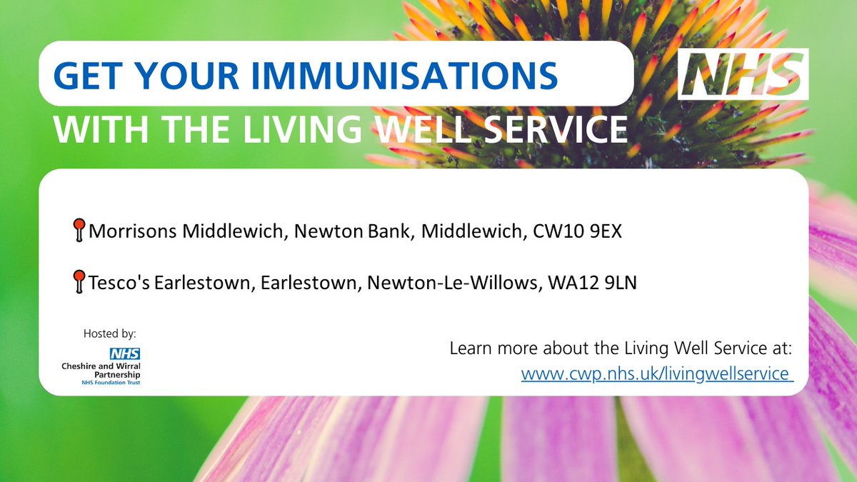 The Living Well Service will be in these locations today (Tuesday 9th April) from 10:30 - 16:00 It’s here to support you with routine UK immunisations, physical health checks, and your mental wellbeing. Find out more and when the service is near you: bit.ly/3Ywzf91
