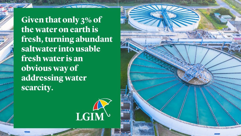 Turning abundant saltwater into usable fresh water is an obvious way of addressing water scarcity. In our new whitepaper we explore how technology could help: blog.lgim.com/categories/esg… For professional investors only. Capital at risk.