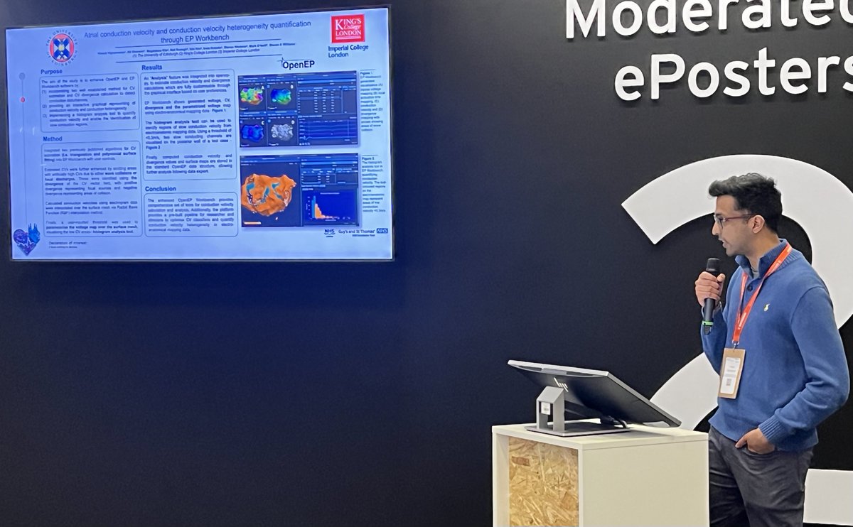 #EHRA2024 here is Vinush Vigneswaran <a href="/decurvavia/">Vinush Vigneswaran</a> from our group presenting the latest developments in #openep. EP Workbench software is now available in beta - full details here: openep.discourse.group/t/ep-workbench… <a href="/CEMRG_/">Cardiac Electro-Mechanics Research Group</a> <a href="/EdinUniCVS/">EdinUniCVS</a> <a href="/ep_kcl/">KCL EP</a> @MDCONeill
