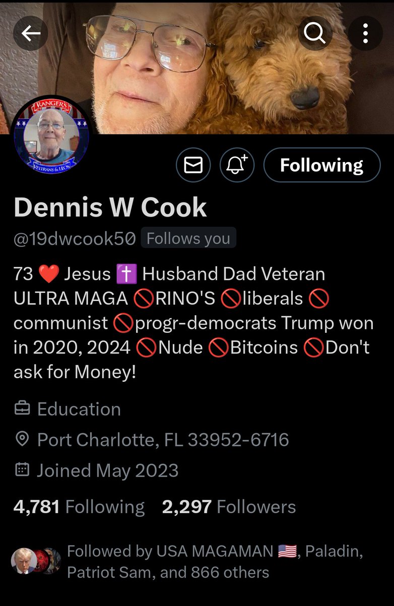 Come on 🇺🇸 America help push this Vietnam Veteran to 2500 followers. Dennis W Cook @19dwcook50 is a Real 🇺🇸 American Hero. He's a Husband and a Great Dad and a ✝️ Christian. So come on 🇺🇸 America show this Vietnam Veteran what 🇺🇸 America can do for its Veteran.