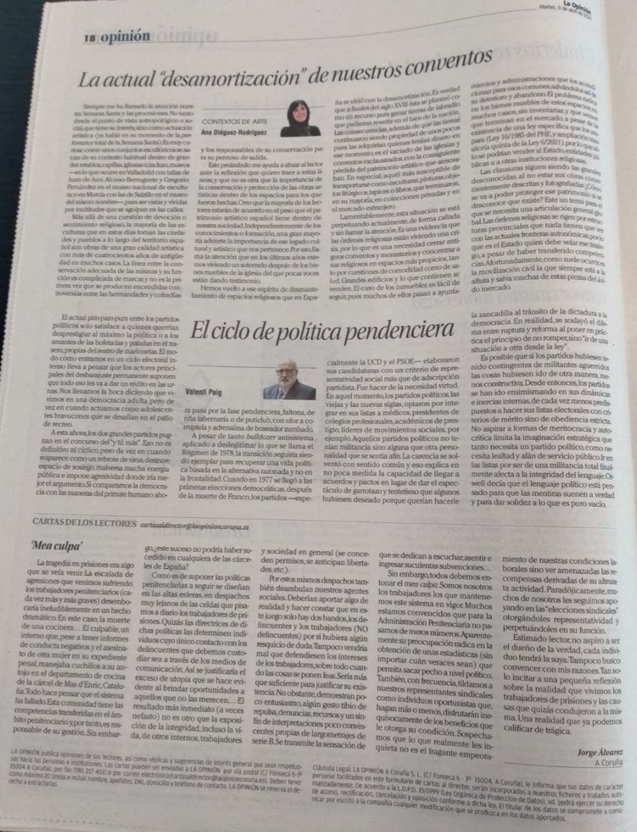 Lo vuelve a hacer,JORGE,nuestra mejor✍de <a href="/TampmTeixeiro/">TAMPM_Teixeiro</a>,ha sido capaz de plasmar la realidad de NUESTRO trabajo,y honrar la memoria de NURIA, compañera asesinada en su trabajo, el C.P.Mas d'Enric, por la mala gestión de la Administración.
<a href="/laopinioncoruna/">La Opinión A Coruña</a>
#tuabandonomepuedematar