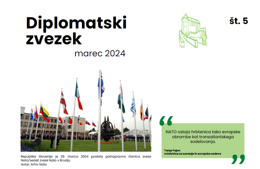 Peta številka Diplomatskega zvezka 📙 izpostavlja 2⃣0⃣ let članstva Slovenije v zvezi #NATO. V svojem članku je 🇸🇮 veleposlanik dr. Andrej Benedejčič poudaril vlogo zveze @NATO kot katalizatorja medevropskega sodelovanja. Vabljeni k branju 👀👉 gov.si/assets/ministr…