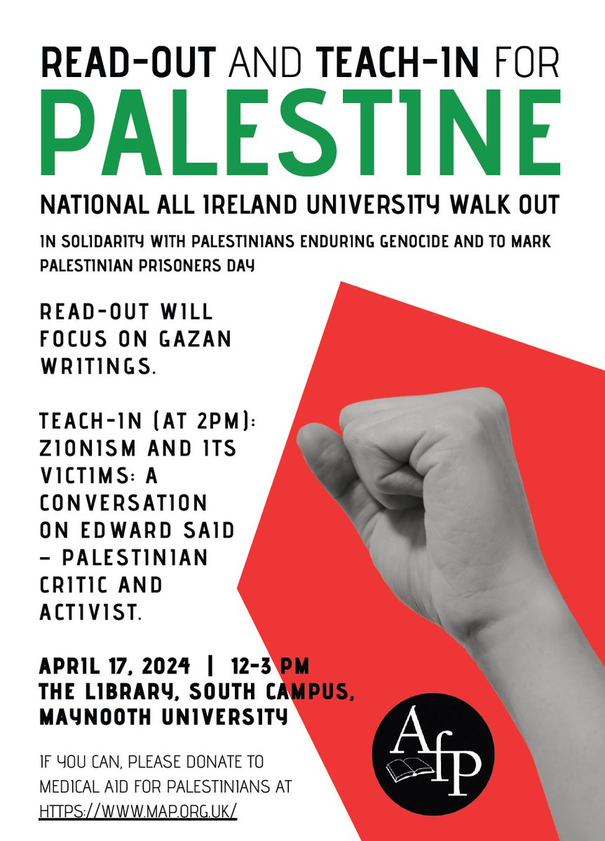 next Wed 17th in Maynooth @AfPMaynooth @AcaforPalestine as part of the national day of action on campuses across Ireland: