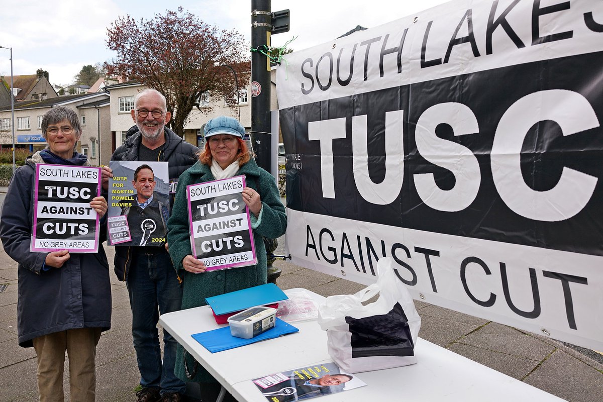 There's only three candidates standing in #Grange & #Cartmel on May 2nd - so the choice for local voters is clear. Either vote for one of the two #ConDem parties that imposed austerity in coalition, or for the proven anti-austerity @TUSCoalition candidate, @MPDNUT ! Vote #TUSC !
