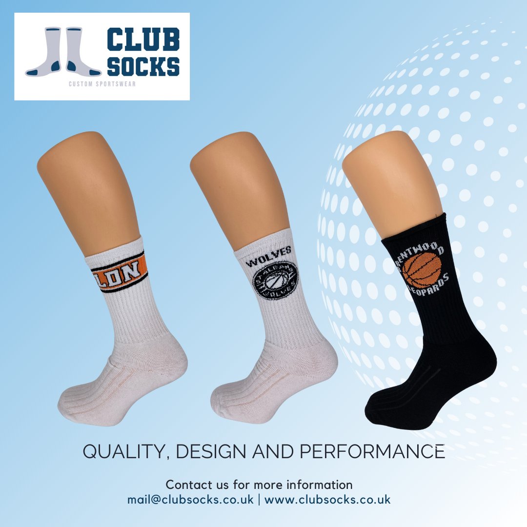 ClubSocks's tweet image. Our cotton sports socks come in 2 sizes.  We can do a calf high sports socks suitable for netball, badminton, tennis and a slightly higher sock suitable for basketball.  You can add your logo, team name and team colours.
Message us on here or email mail@clubsocks.co.uk