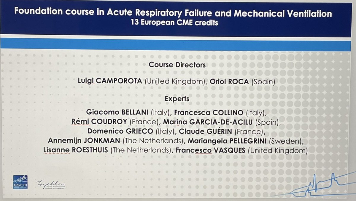 Starting two exciting days! The first step of MV learning pathway in @ESICM . Thanks to @Luigi_ICM @GicoBellani @FraCollino #RémiCoudroy @MGAcilu @DomGrieco #ClaudeGuérin @MariangelaPell #LisanneRoethius #FrancescoVasques and all the Education and Learning Team of @ESICM