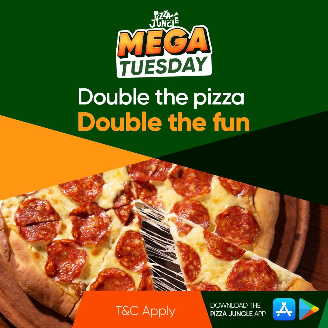 Double all expect trouble. #pizzajungle #pizza #megatuesday #pizzadeal