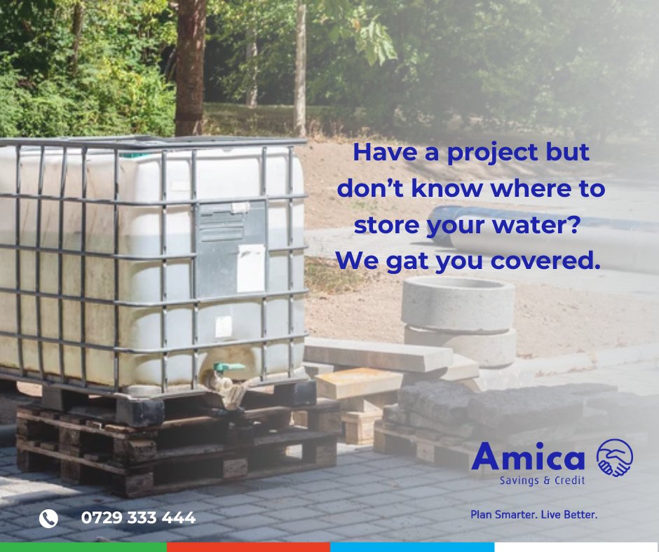 A lot is needed when doing a project. Water is one of them. Visit us for financing and harvest water for your current and future projects and farming endeavours. Save water and save money.🤑

amicacs.co.ke/borrow/

#rains
#rainyseason
#waterconservation